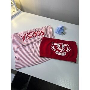Wisconsin Badgers Tube Top and Bucky Badger Bandeau Set Red White Striped
